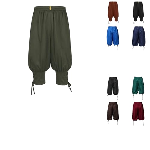 OUMSHBI Mittelalter Kostüm Herren Kurz Hose Pluderhose Mit Schnürung Sommerhose Wikinger Pirat Freizeithose Kurze Vintage Strand Shorts 3/4 Leinenhose Baggy Shorts Hosen Wikinger Hose Cosplay Outfit von OUMSHBI