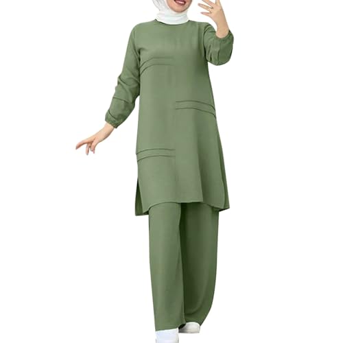 OUMSHBI Muslimische Robe Damen Kleidung für Muslimische Frauen Tesettür Beyaz Elbise Abiye Rundhals Maxikleid Corban Ramadan Outfit Muslimische Kleider Damen 2 Teiler Niqab Tesettür Elbiseleri von OUMSHBI