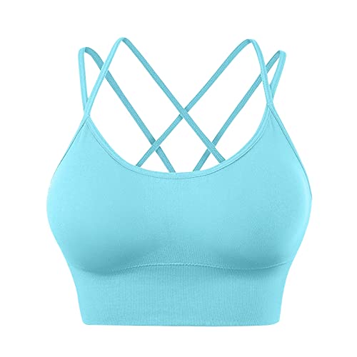 OUMSHBI Sport BH Damen Ohne Bügel Spaghettiträger Cross Back Push Up BH Gepolstert Bustier Yoga Fitness Tops Atmungsaktiv Rückenfrei Damen-BHS Starker Halt Nahtlose Sportbekleidung von OUMSHBI