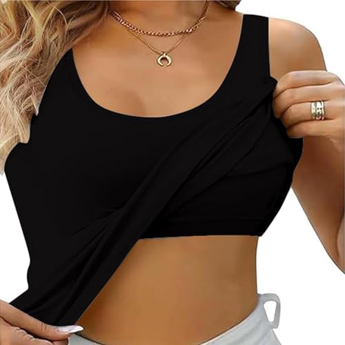 Unterhemd Damen Tank Top Spaghettiträger Verstellbarer Basic Weisses BHS Ohne Bügel Slim Fit Shirts U-Ausschnitt Eingebauter Bügelloser Gepolstert Cami Tops mit Integriertem BH für Damen Unterhemd Damen Tank Top Spaghettiträger Verstellbarer Basic Weisses BHS Ohne Bügel Slim Fit Shirts U-Ausschnitt Eingebauter Bügelloser Gepolstert Cami Tops mit Integriertem BH für Damen von OUMSHBI