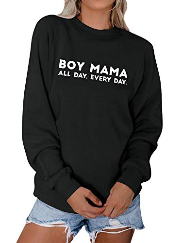 OUNAR Pullover Damen Boy Mama All Day Every Day Brief Drucken Jumper Lustiges Geschenk Sweatshirt Plain Herbst Oben von OUNAR