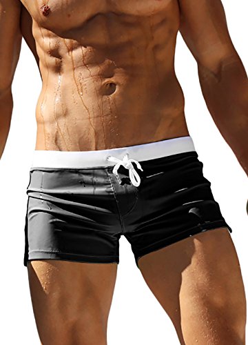 OUO Herren Badehose Badeshorts Schwimmhose Wassersport Kurze Hose Schwarz-2XL von OUO