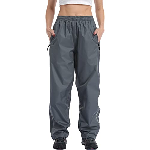 Ourcan Regenhose für Damen, wasserdicht, leicht, atmungsaktiv, Wandern, Radfahren, Outdoor, mit Tasche, grau, Groß von OURCAN