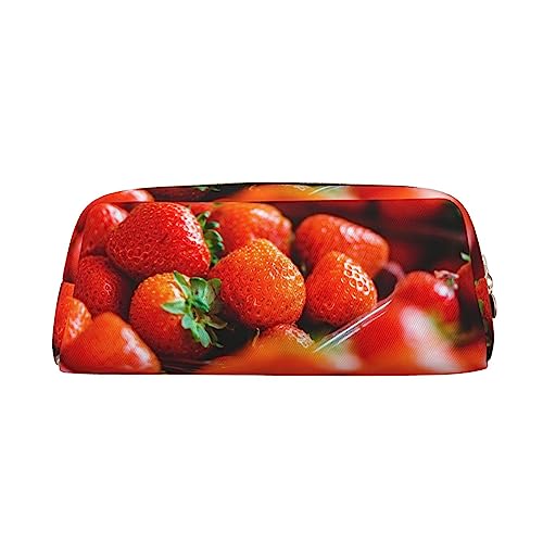 Federmäppchen mit Erdbeeren-Druck, wasserdicht, Leder, für Reisen, Comestic Tasche, Aufbewahrungstasche für Arbeit, Büro, gold, Einheitsgröße, Kunst von OUSIKA