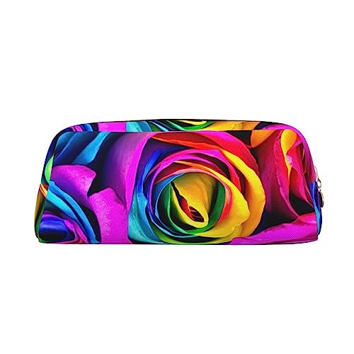 Federmäppchen mit Regenbogen-Rosen-Druck, wasserdicht, Leder, für Reisen, Comestic Tasche, Aufbewahrungstasche für Arbeit, Büro, gold, Einheitsgröße, Kunst von OUSIKA