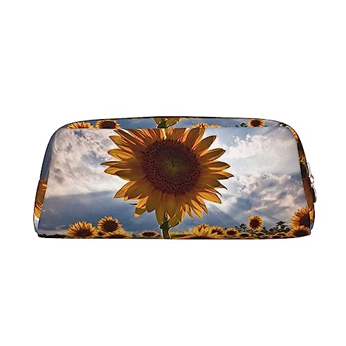 Federmäppchen mit Sonnenblumen-Druck, wasserdicht, Leder, für Reisen, Comestic Tasche, Aufbewahrungstasche für Arbeit, Büro, gold, Einheitsgröße, Kunst von OUSIKA