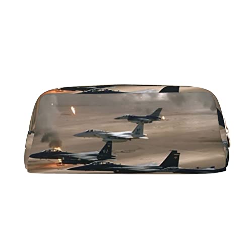 Jet Fighter Print Pencil Case Waterproof Leather Pencil Pouch Travel Comestic Bag Storage Bag For Work Office, gold, Einheitsgröße, Kunst von OUSIKA