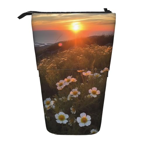 OUSIKA Federmäppchen mit Sonnenuntergang und Blumen, niedliches Federmäppchen, Teleskop-Federmäppchen, Pop-Up-Stifthalter, Make-up-Tasche für Damen und Herren, Schwarz , Einheitsgröße, Münzfach von OUSIKA