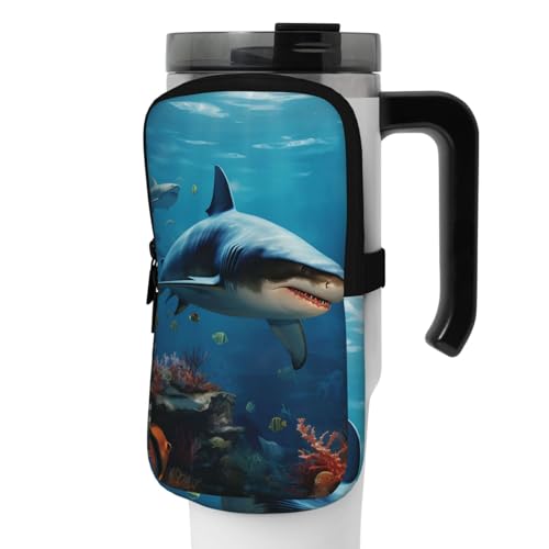 OUSIKA Fish Sharks Coral Print Water Bottle Pouch Tumbler Pouch Bag Handheld Sports Drink Bottle Accessories Bag Zipper Pouch Belt Bag for Men Women, Schwarz , M von OUSIKA