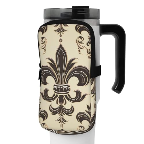 OUSIKA Fleur-de-Lis and Coat Arms Knight Print Water Bottle Pouch Tumbler Pouch Bag Handheld Sports Drink Bottle Accessories Bag Zipper Pouch Belt Bag for Men Women, Schwarz , M von OUSIKA