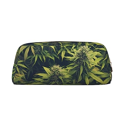 OUSIKA Grünes Weed Stifteetui Leder Federmäppchen Wasserdicht Tragbare Reise Kosmetiktasche Organizer Tasche für Frauen, gold, Einheitsgröße, Münzbeutel von OUSIKA