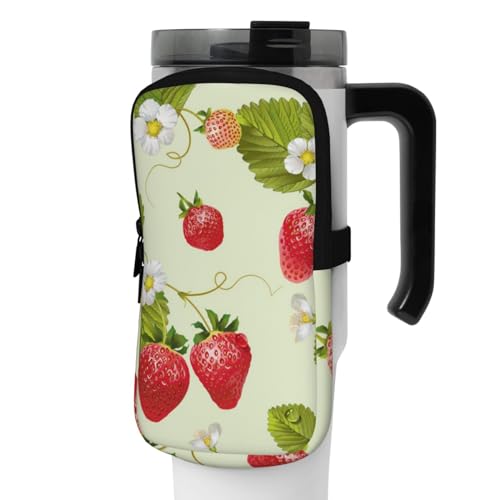 OUSIKA Lovely Strawberry Print Water Bottle Pouch Tumbler Pouch Bag Handheld Sports Drink Bottle Accessories Bag Zipper Pouch Belt Bag for Men Women, Schwarz , S von OUSIKA