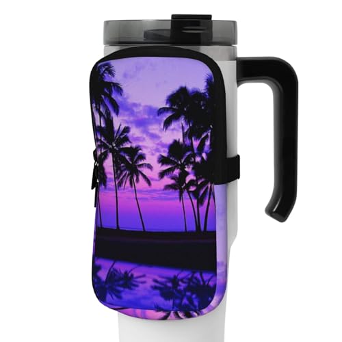 OUSIKA Palm Tree Purple Sunset Print Water Bottle Pouch Tumbler Pouch Bag Handheld Sports Drink Bottle Accessories Bag Zipper Pouch Belt Bag for Men Women, Schwarz , S von OUSIKA