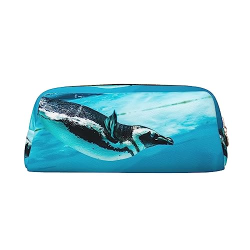 OUSIKA Peruanischer Pinguin Stifteetui Leder Federmäppchen Wasserdicht Tragbare Reise Kosmetiktasche Organizer Tasche für Frauen, gold, Einheitsgröße, Münzbeutel von OUSIKA