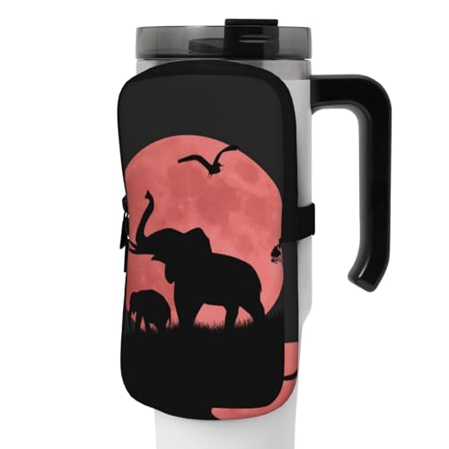 OUSIKA Pink Moon Elephant Print Water Bottle Pouch Tumbler Pouch Bag Handheld Sports Drink Bottle Accessories Bag Zipper Pouch Belt Bag for Men Women, Schwarz , M von OUSIKA