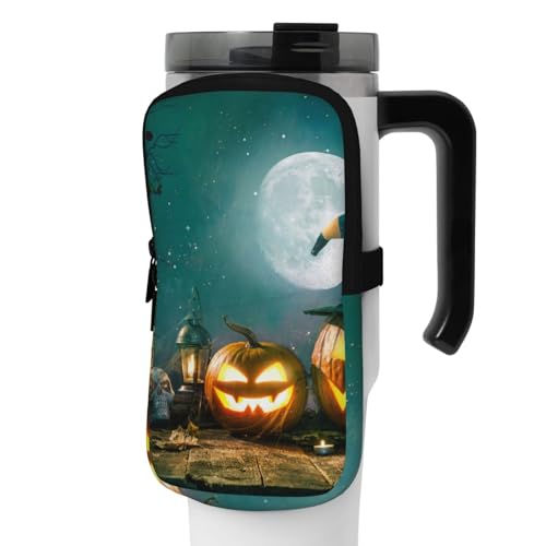 OUSIKA Pumpkin Halloween Print Water Bottle Pouch Tumbler Pouch Bag Handheld Sports Drink Bottle Accessories Bag Zipper Pouch Belt Bag for Men Women, Schwarz , M von OUSIKA