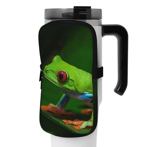 OUSIKA Red Eyed Tree Frog Print Water Bottle Pouch Tumbler Pouch Bag Handheld Sports Drink Bottle Accessories Bag Zipper Pouch Belt Bag for Men Women, Schwarz , M von OUSIKA