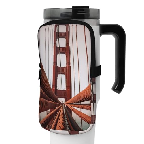 OUSIKA Ropes on The Golden Gate Bridge Print Water Bottle Pouch Tumbler Pouch Bag Handheld Sports Drink Bottle Accessories Bag Zipper Pouch Belt Bag for Men Women, Schwarz , M von OUSIKA