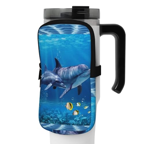 OUSIKA Sea Dolphins Print Water Bottle Pouch Tumbler Pouch Bag Handheld Sports Drink Bottle Accessories Bag Zipper Pouch Belt Bag for Men Women, Schwarz , M von OUSIKA