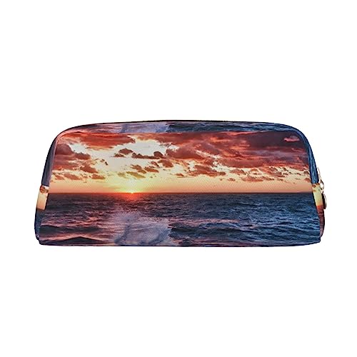 OUSIKA Sea Spray and Sunrise Stifteetui Leder Federmäppchen Wasserdicht Tragbare Reise Kosmetiktasche Organizer Tasche für Frauen, gold, Einheitsgröße, Münzbeutel von OUSIKA