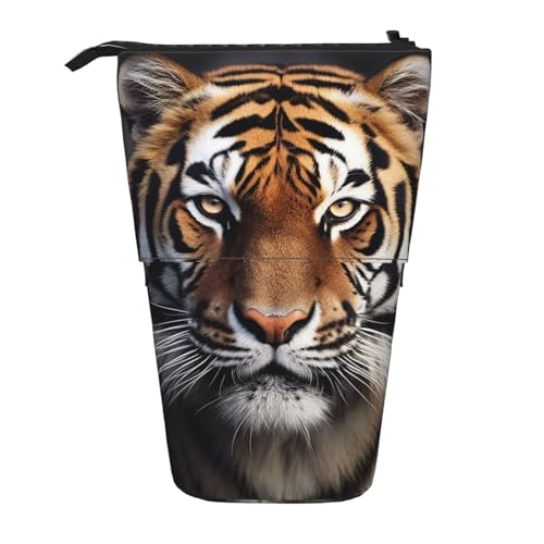 OUSIKA Stehender Tiger Federmäppchen, niedliches Federmäppchen, Teleskop-Federmäppchen, Pop-Up-Stifthalter, Make-up-Tasche für Damen und Herren, Schwarz , Einheitsgröße, Münzfach von OUSIKA