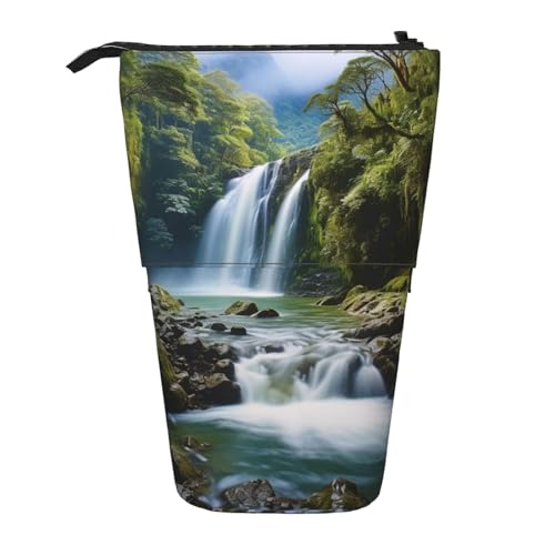 OUSIKA Stehendes Federmäppchen mit Wasserfall-Landschaftsmalerei, niedliches Federmäppchen, Teleskop-Federmäppchen, Pop-Up-Stifthalter, Make-up-Tasche für Damen und Herren, Schwarz , Einheitsgröße, von OUSIKA