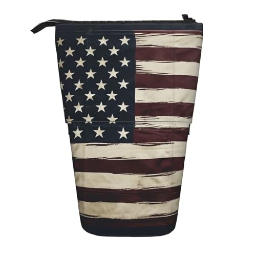 OUSIKA Stehendes Federmäppchen mit amerikanischer Flagge, niedliches Federmäppchen, Teleskop-Federmäppchen, Pop-Up-Stifthalter, Make-up-Tasche für Damen und Herren, Schwarz , Einheitsgröße, Münzfach von OUSIKA