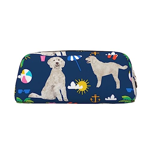 OUSIKA Stifteetui mit Golden Retriever-Motiv, Leder, wasserdicht, tragbar, Reise-Kosmetiktasche, Organizer-Tasche für Damen, gold, Einheitsgröße, Münzbeutel von OUSIKA