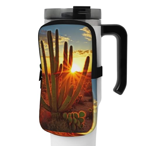 OUSIKA Sunset Cactus in Desert Print Water Bottle Pouch Tumbler Pouch Bag Handheld Sports Drink Bottle Accessories Bag Zipper Pouch Belt Bag for Men Women, Schwarz , S von OUSIKA