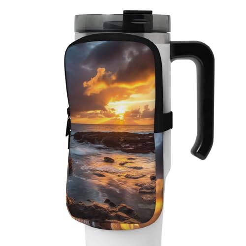 OUSIKA Sunset Clouds Coast Hawaii Print Water Bottle Pouch Tumbler Pouch Bag Handheld Sports Drink Bottle Accessories Bag Zipper Pouch Belt Bag for Men Women, Schwarz , S von OUSIKA