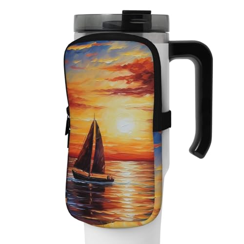 OUSIKA Sunset Sailboat Print Water Bottle Pouch Tumbler Pouch Bag Handheld Sports Drink Bottle Accessories Bag Zipper Pouch Belt Bag for Men Women, Schwarz , M von OUSIKA