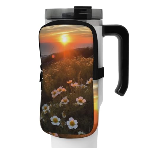 OUSIKA Sunset and Flowers Print Water Bottle Pouch Tumbler Pouch Bag Handheld Sports Drink Bottle Accessories Bag Zipper Pouch Belt Bag for Men Women, Schwarz , M von OUSIKA