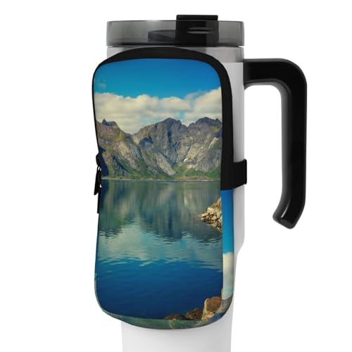 OUSIKA norway fjord nature cape print water bottle pouch Tumbler Pouch Bag Handheld Sports Drink Bottle Accessories Bag Zipper Pouch Belt Bag for Men Women von OUSIKA