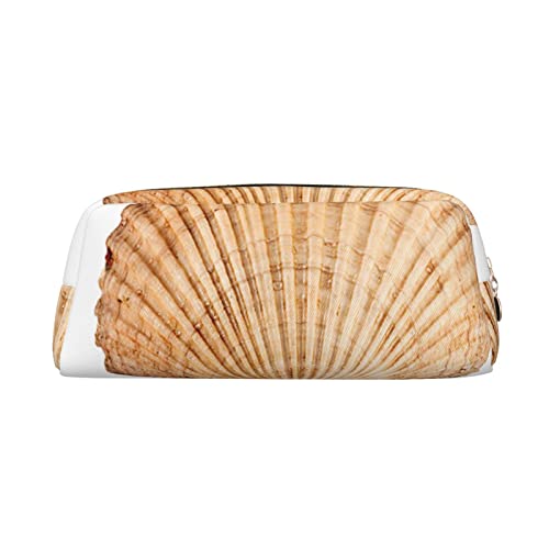 Scallop Seashell Print Bleistift Fall Wasserdicht Leder Bleistift Beutel Reise Comestic Tasche Aufbewahrungstasche Für Arbeit Büro, gold, Einheitsgröße, Kunst von OUSIKA