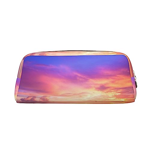 See The Sunset Print Pencil Case Waterproof Leather Pencil Pouch Travel Comestic Bag Storage Bag For Work Office, gold, Einheitsgröße, Kunst von OUSIKA
