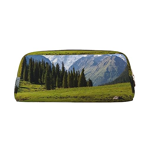 Snowy Mountains Print Pencil Case Waterproof Leather Pencil Pouch Travel Comestic Bag Storage Bag For Work Office, gold, Einheitsgröße, Kunst von OUSIKA