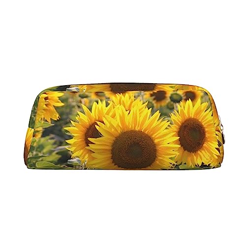 Sonnenblumen Feld Druck Bleistift Fall Wasserdicht Leder Bleistift Beutel Reise Comestic Tasche Aufbewahrungstasche Für Arbeit Büro, gold, Einheitsgröße, Kunst von OUSIKA