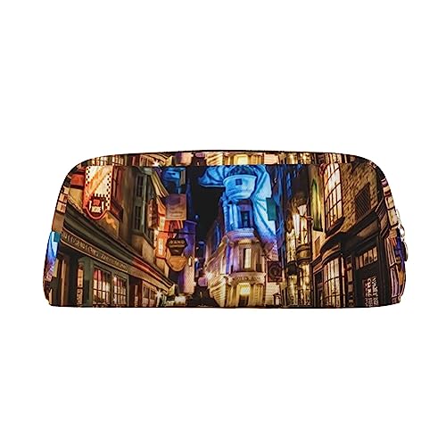 Street Night Scenery Print Federmäppchen Wasserdicht Leder Bleistift Beutel Reise Comestic Tasche Aufbewahrungstasche Für Arbeit Büro, gold, Einheitsgröße, Kunst von OUSIKA