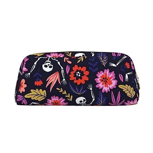 Sugar Skull Flower Print Pencil Case Waterproof Leather Pencil Pouch Travel Comestic Bag Storage Bag For Work Office, gold, Einheitsgröße, Kunst von OUSIKA