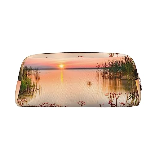 Sunset Landscape Print Pencil Case Waterproof Leather Pencil Pouch Travel Comestic Bag Storage Bag For Work Office, gold, Einheitsgröße, Kunst von OUSIKA