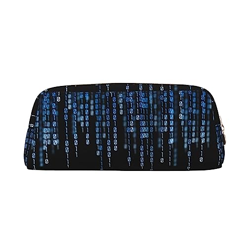 The Blue Binary Matrix Print Pencil Case Waterproof Leather Pencil Pouch Travel Comestic Bag Storage Bag For Work Office, gold, Einheitsgröße, Kunst von OUSIKA