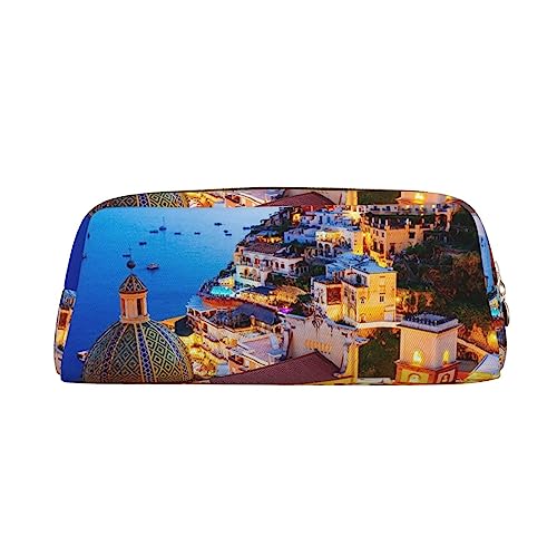 Twilight Sea Sight Print Pencil Case Waterproof Leather Pencil Pouch Travel Comestic Bag Storage Bag For Work Office, gold, Einheitsgröße, Kunst von OUSIKA