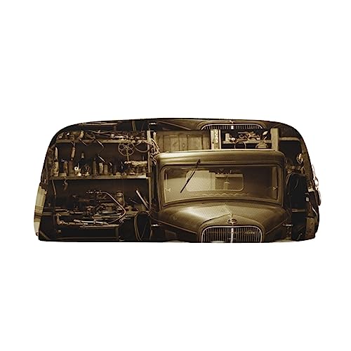 Vintage Car Print Pencil Case Waterproof Leather Pencil Pouch Travel Comestic Bag Storage Bag For Work Office, gold, Einheitsgröße, Kunst von OUSIKA