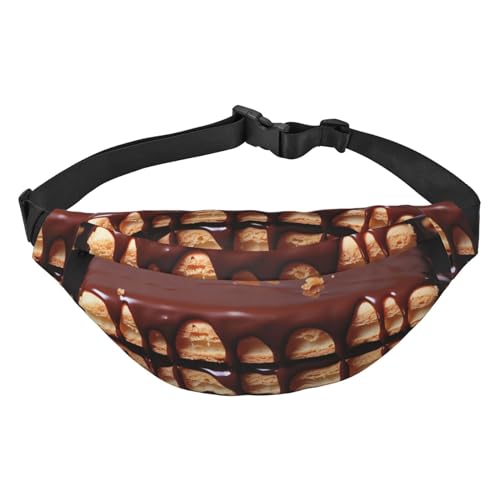 Wafers Dripping with Chocolate Fanny Pack Adjustable Crossbody Bag Large Waist Bag Travel Belt Bag Unisex Bauchtasche, Schwarz , Einheitsgröße, Lässiger Tagesrucksack von OUSIKA