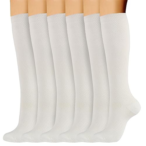 OUZHOU 3 Paar Kompressionsstrümpfe Damen Herren,Medizinische Kompressionssocken Kniestrümpfe Stützstrümpfe Laufsocken für Sport, Laufen (L-XL, Weiß) von OUZHOU