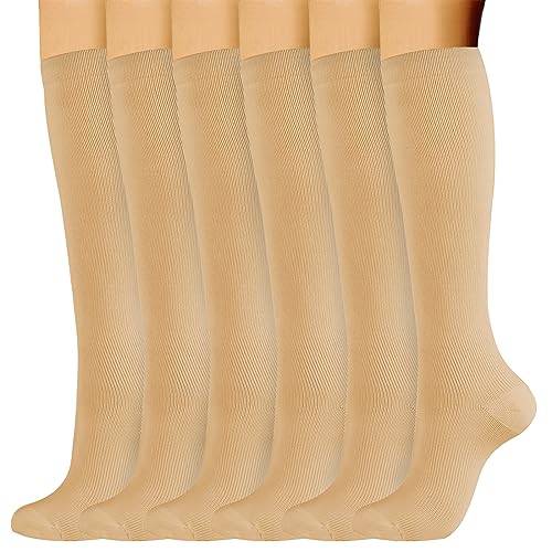 OUZHOU 3 Paar Kompressionsstrümpfe Damen Herren,Medizinische Kompressionssocken Kniestrümpfe Stützstrümpfe Laufsocken für Sport, Laufen (L-XL, Braun) von OUZHOU