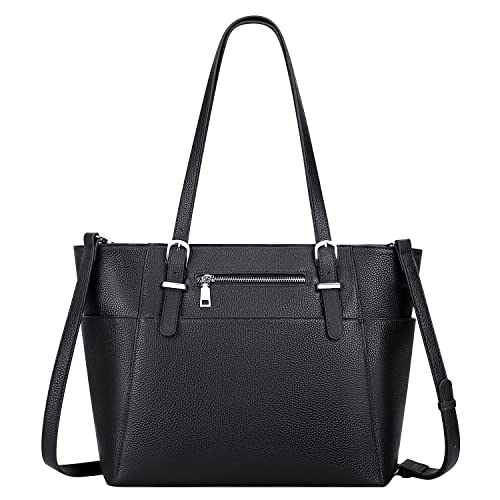 Over Earth Frauen Leder Handtaschen Echtes Leder Tote Umhängetasche mit Multi Taschen, 01-Upgrade/Classic Black, Upgrade/16 inch von OVER EARTH