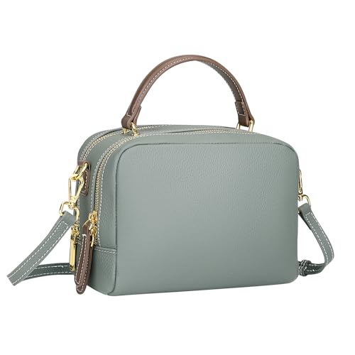 Over Earth Umhängetasche aus echtem Leder für Damen, kleine Handtasche und Handtasche mit zwei Riemen, Grün , Small von OVER EARTH