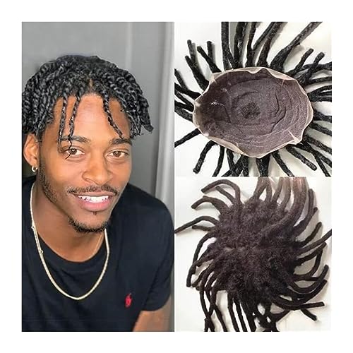 Perücken für Männer Dreadlock-Vollspitze-Toupet-Perücke for schwarze Männer, mono-lockiges männliches Haar, Prothese, 20 x 25 cm, Afro-Lockenhaar-Systemeinheit, natürliches schwarzes Echthaar-Herren-T von OVERALL