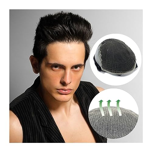 Perücken für Männer Echthaar-Stücksystem for Herren, 20 x 25 cm, weiche Schweizer Spitze und PU-Basis-Toupet for Herren, Naturhaar-Systemeinheiten Toupet von OVERALL